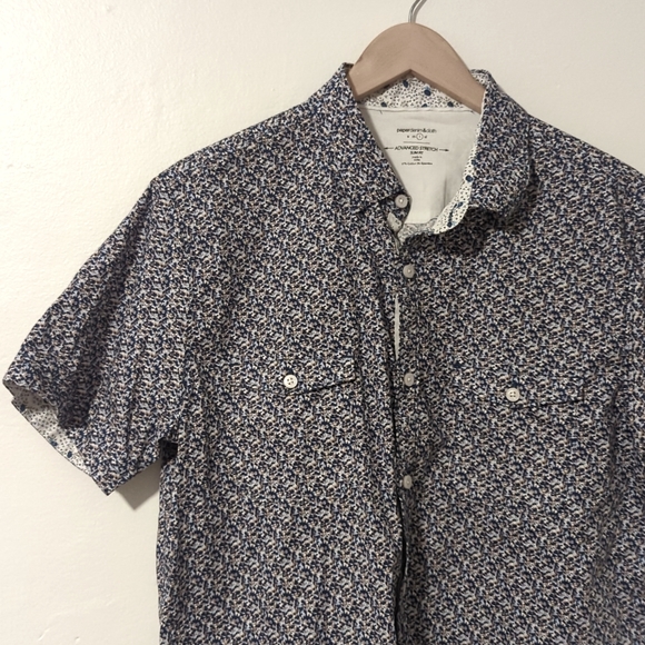 Paper Denim & Cloth Slim Fit Stretch Short Sleeve Button Down L - Picture 3 of 5